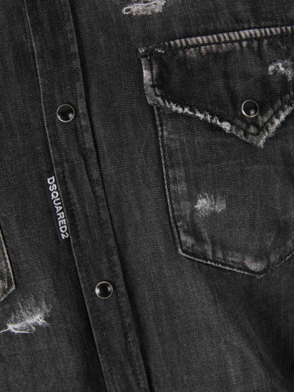 Outlet online Dsquared2 Hombre Camisa Efecto Desgastado color Negro sku 531-006049 01 - Foto 4