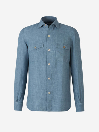 Outlet online Santa Eulalia Hombre Camisa Bolsillos Lino color Azul sku 531-006263 02 - Foto 2