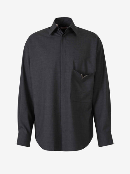 Valentino Hombre Barcelona Camisa Lana Logo color Gris Antracita sku 531-006296 01 - Foto 1