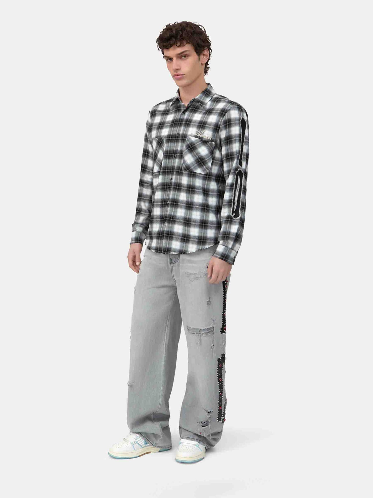 Outlet online Amiri Hombre Camisa Oversized Cuadros color Blanco Y Negro sku 531-006644 01 - Foto 2