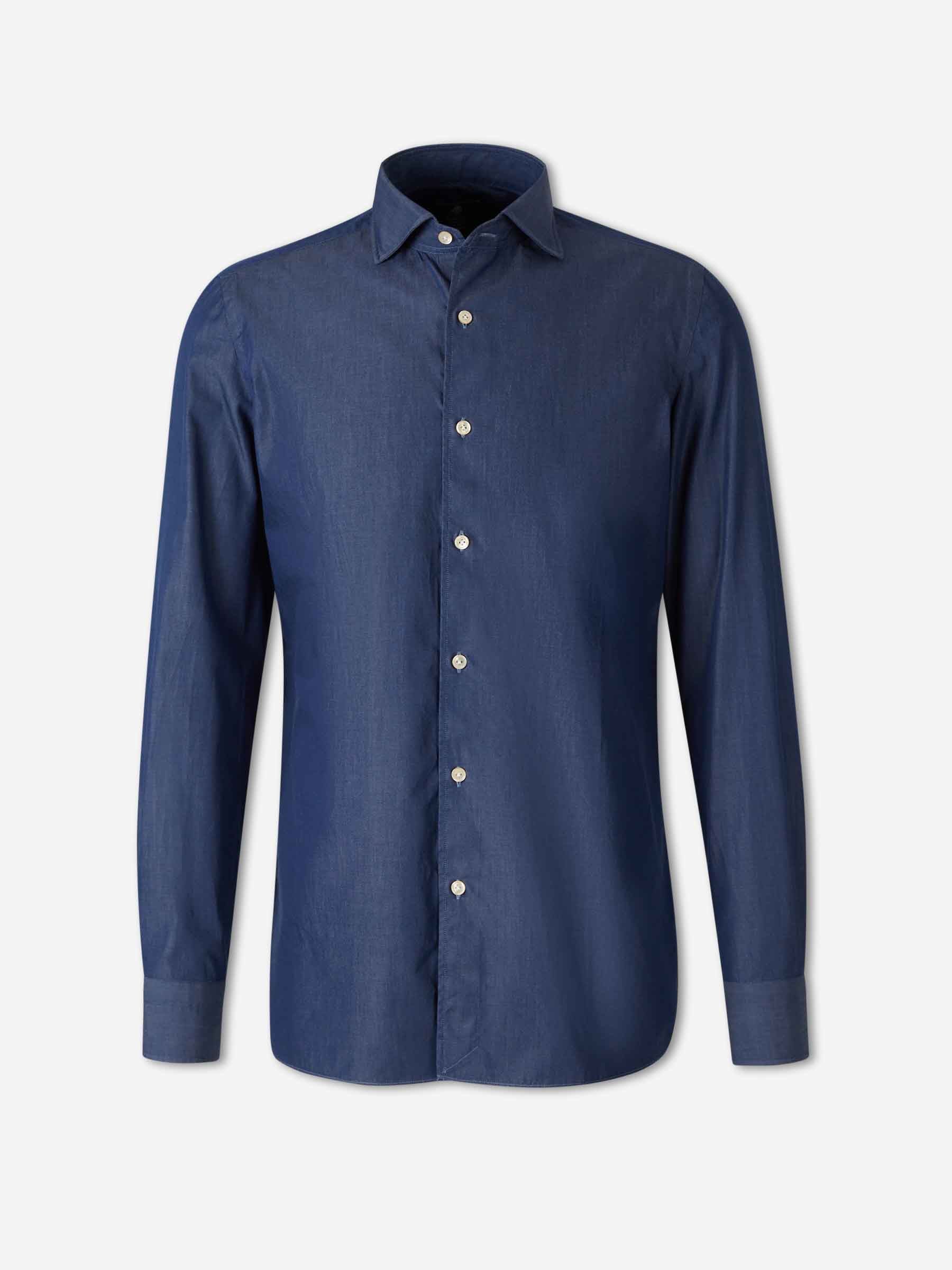 Outlet online Luigi Borrelli Hombre Camisa Lisa Algodón color Azul Denim Oscuro sku 531-006659 01 - Foto 1