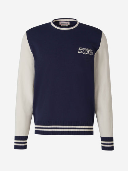 Outlet online Alexander McQueen Hombre Sudadera Varsity Bicolor color Azul Cobalto sku 542-002249 01 - Foto 1