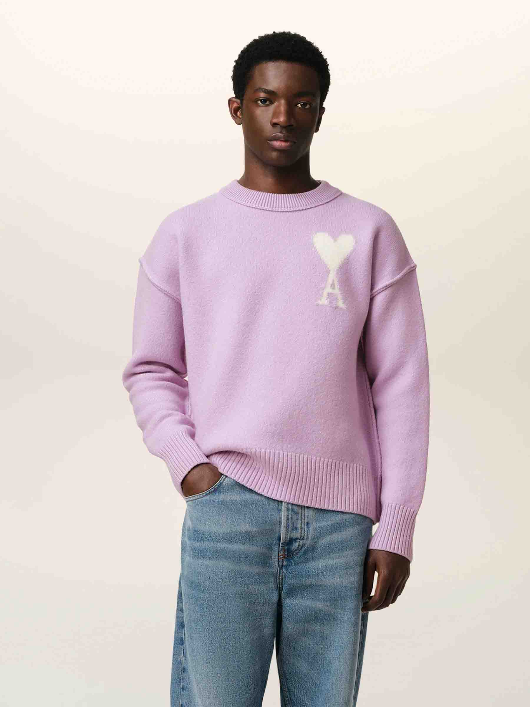 Outlet online Ami Paris Hombre Jersey Logo Punto color Lila sku 542-002458 02 - Foto 2