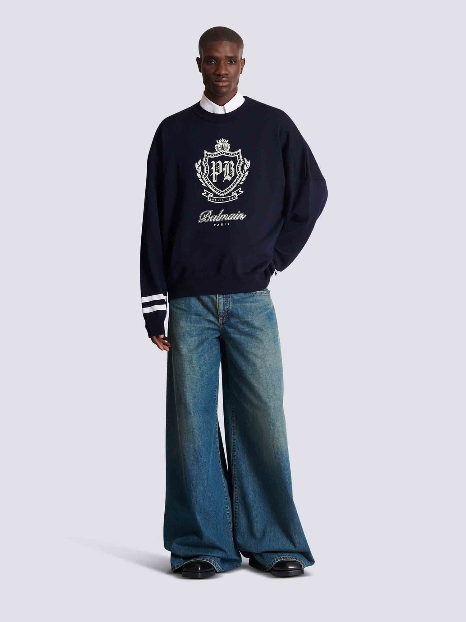 Outlet online Balmain Hombre Jersey Cuello Redondo color Azul Marino sku 542-002488 00 - Foto 2