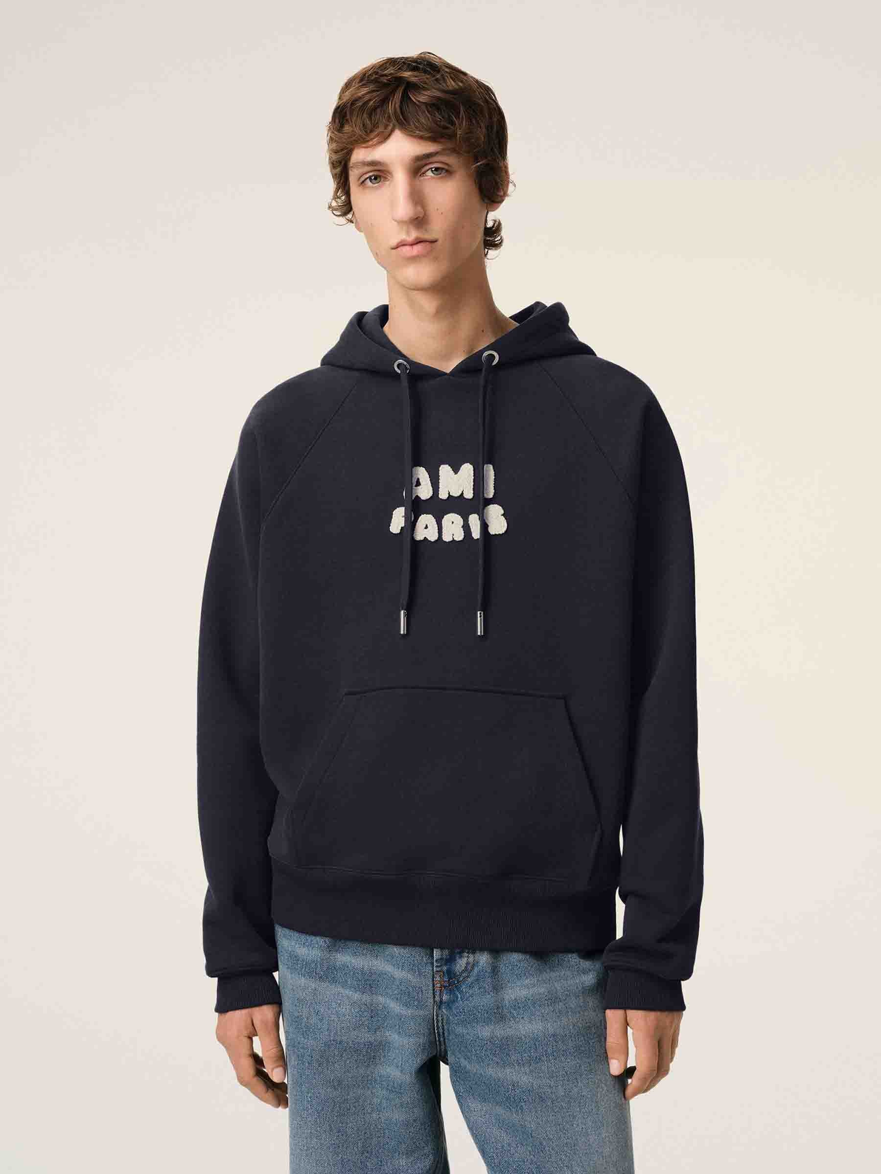 Outlet online Ami Paris Hombre Sudadera Capucha Algodón color Azul Marino sku 545-001812 01 - Foto 2