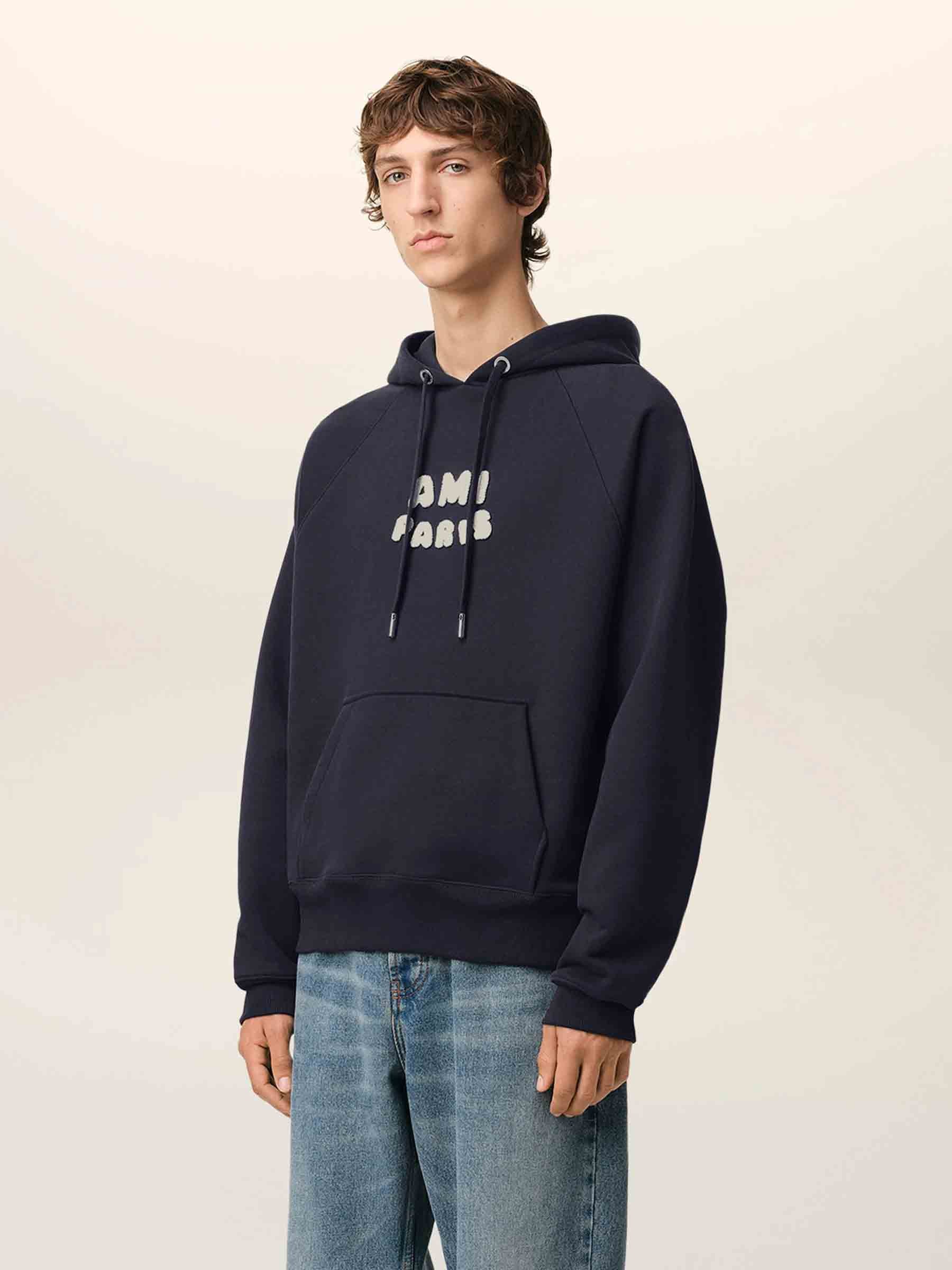 Outlet online Ami Paris Hombre Sudadera Capucha Algodón color Azul Marino sku 545-001812 01 - Foto 3