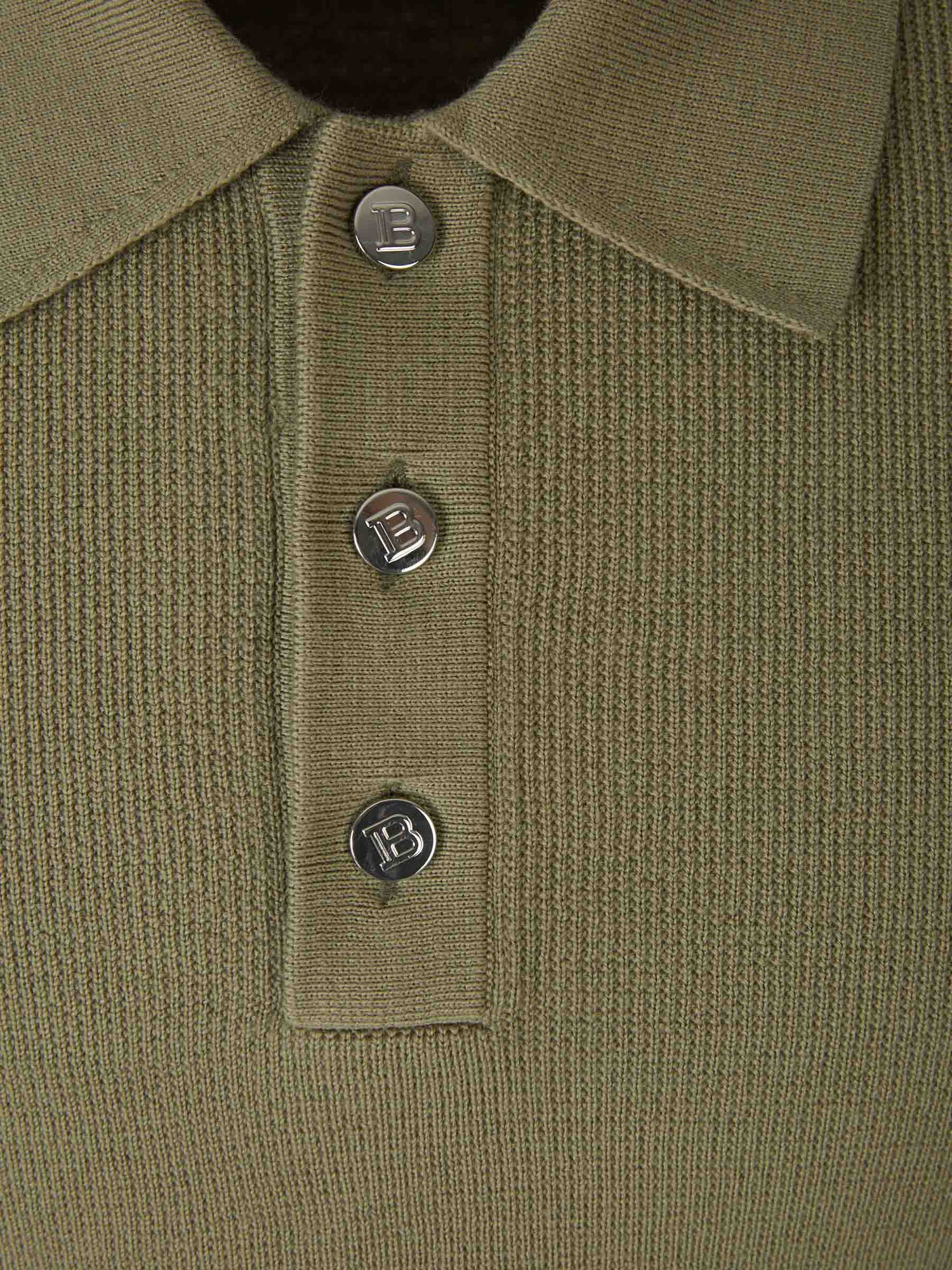 Outlet online Balmain Hombre Polo Punto Lana color Verde Militar sku 552-001504 00 - Foto 3