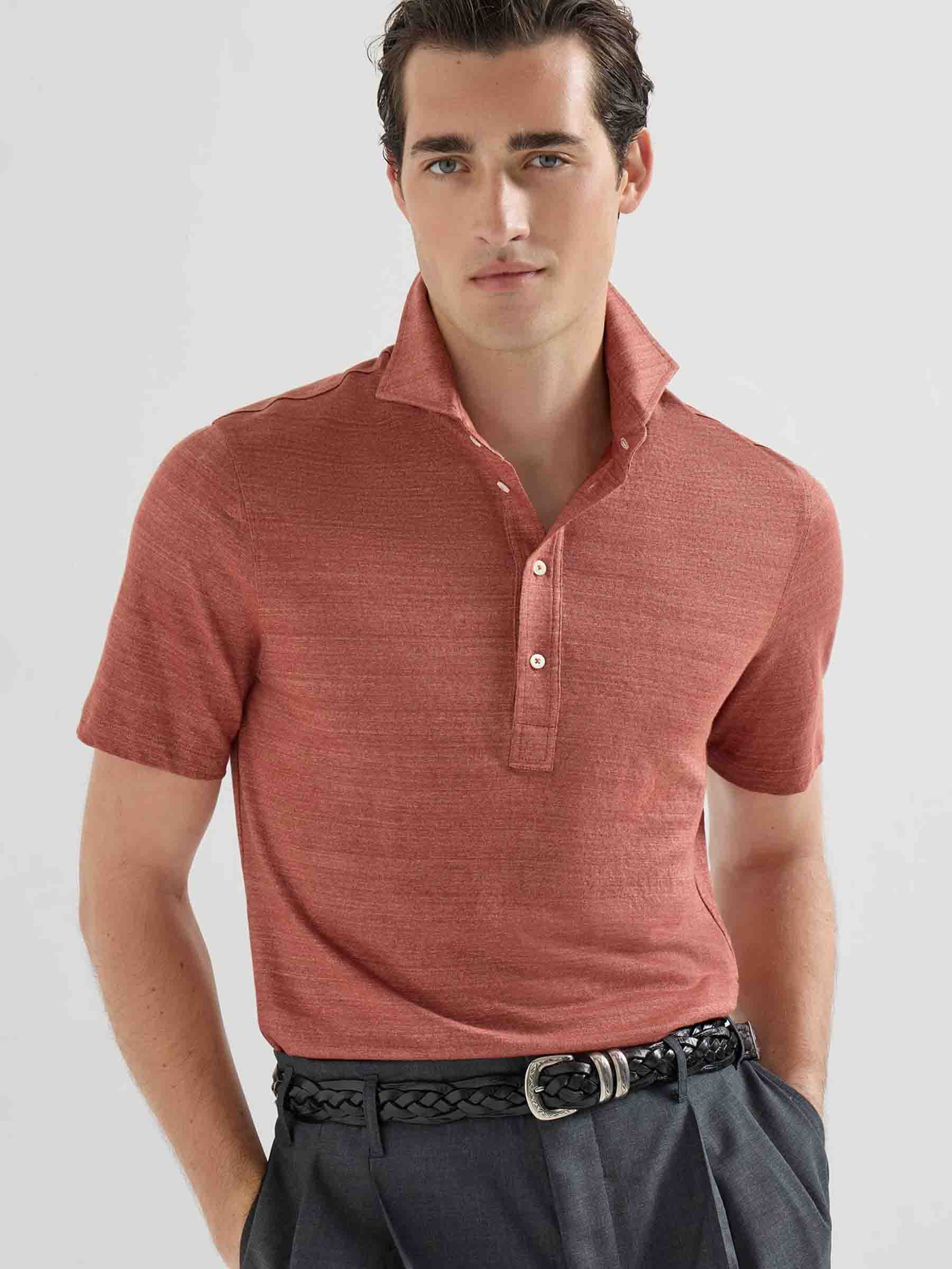 Outlet online Brunello Cucinelli Hombre Polo Punto color Terracota sku 552-001682 01 - Foto 2