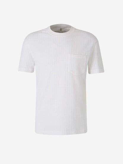 Brunello Cucinelli Hombre Barcelona Camiseta Canalé Bolsillo color Marfil sku 553-004017 01 - Foto 1