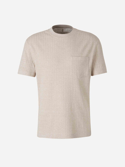 Brunello Cucinelli Hombre Barcelona Camiseta Canalé Bolsillo color Nude sku 553-004017 02 - Foto 1