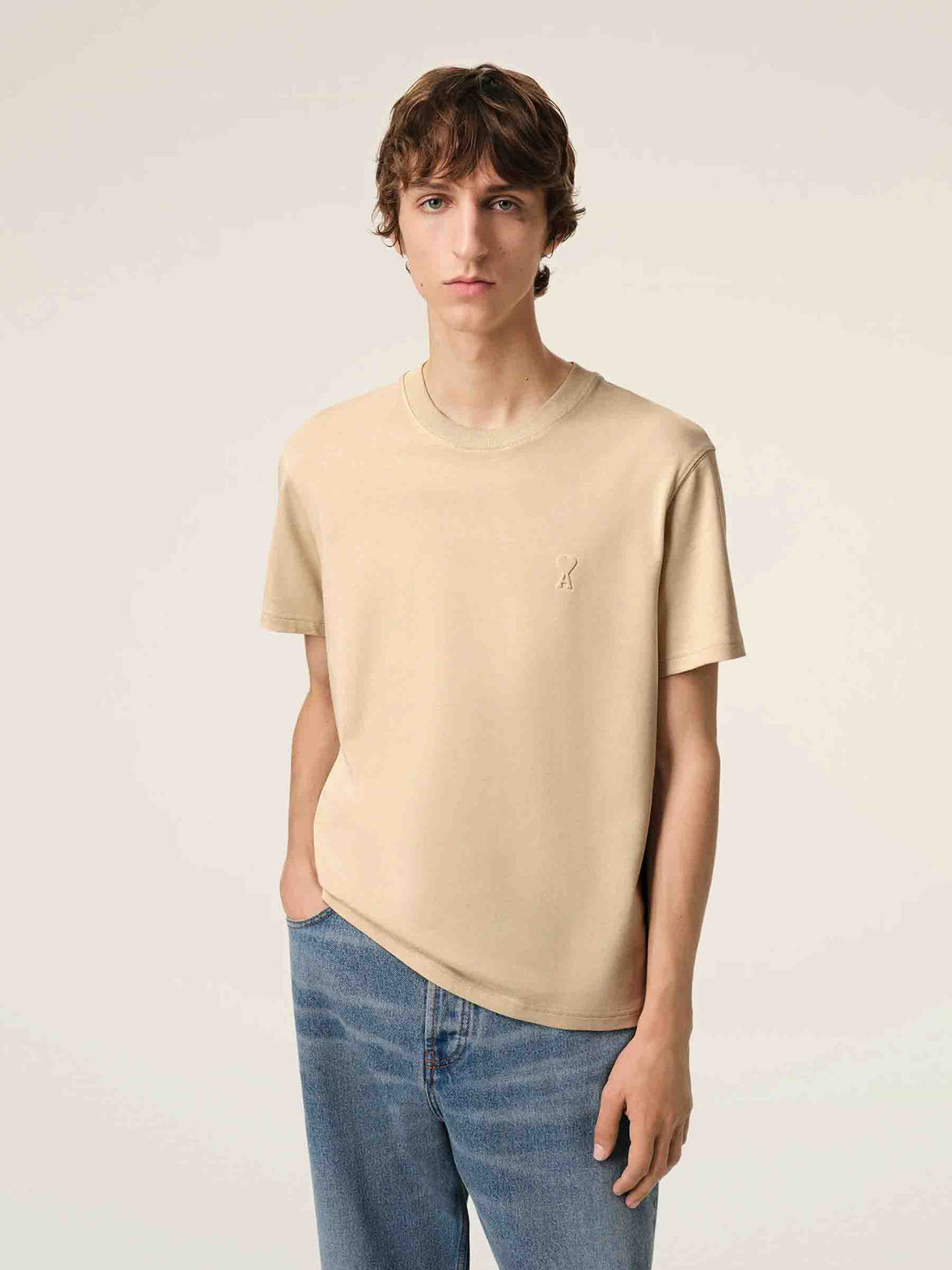 Ami Paris Hombre Barcelona Camiseta Logo Algodón color Beige sku 553-004234 03 - Foto 2