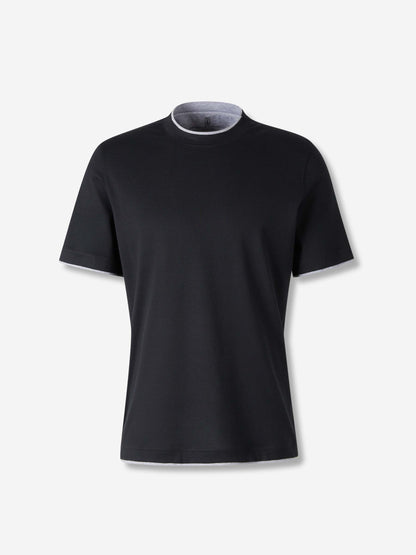 Outlet online Brunello Cucinelli Hombre Camiseta Algodón Doble color Negro sku 553-004495 01 - Foto 1