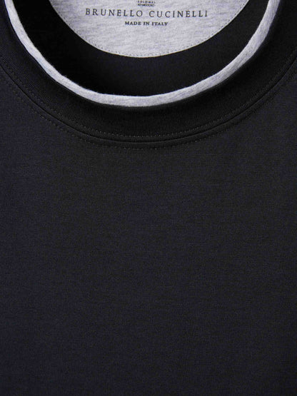 Outlet online Brunello Cucinelli Hombre Camiseta Algodón Doble color Negro sku 553-004495 01 - Foto 3