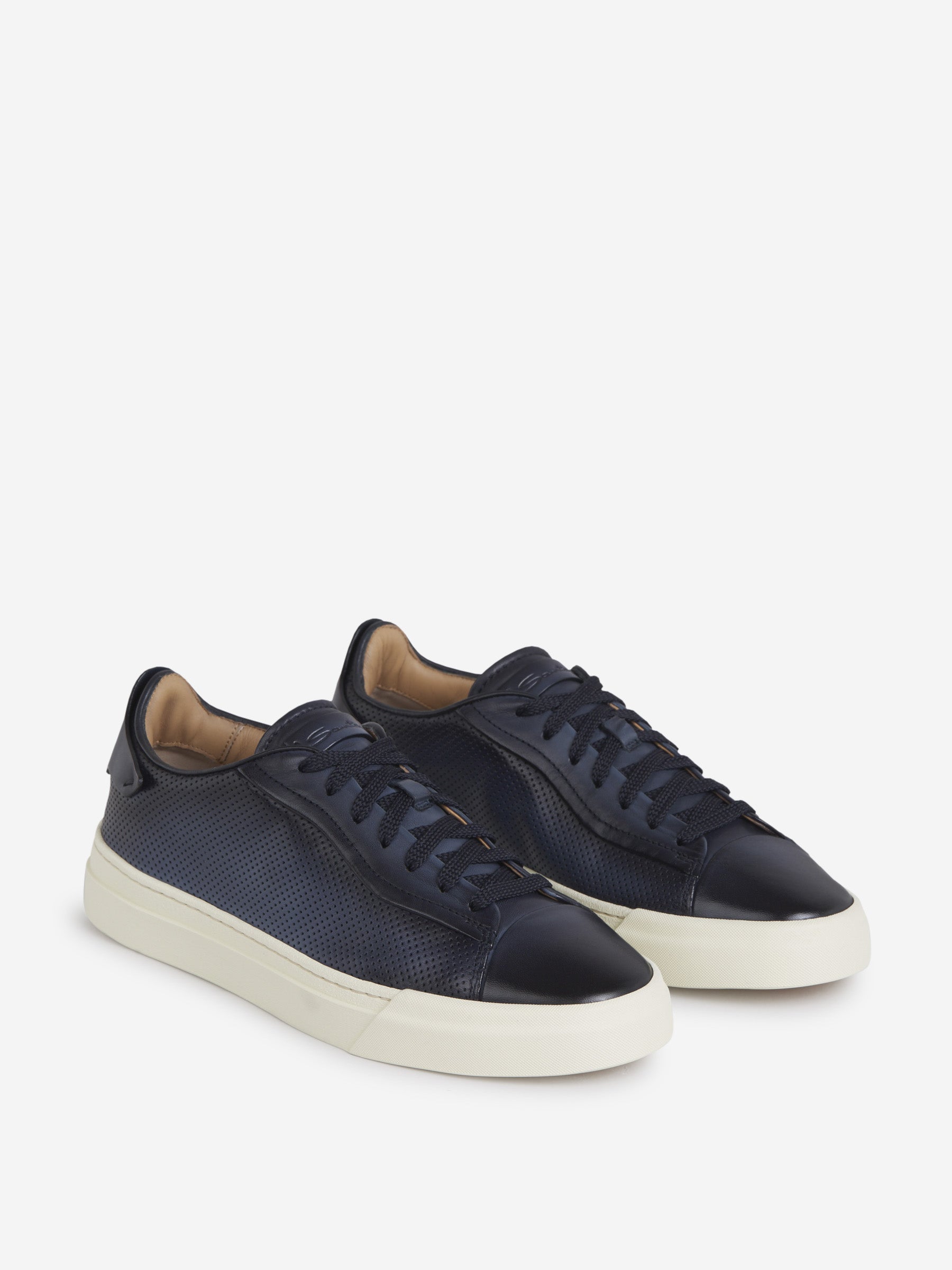 Outlet online Santoni Hombre Sneakers Perforadas Piel color Azul Noche sku 616-002189 02 - Foto 2