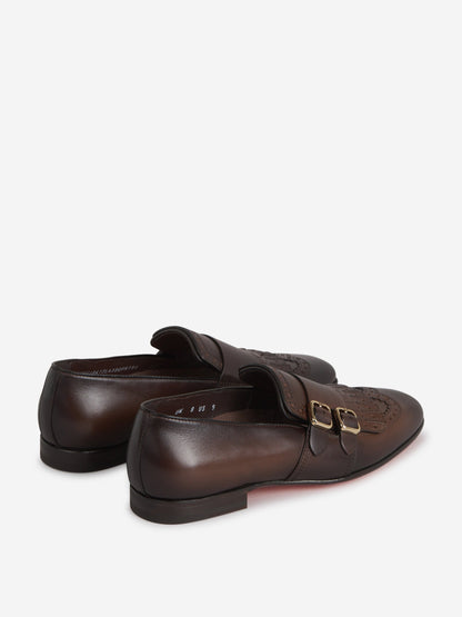 Outlet online Santoni Hombre Mocasines Doble Hebilla Flecos color Marrón Oscuro sku 611-004408 01 - Foto 3