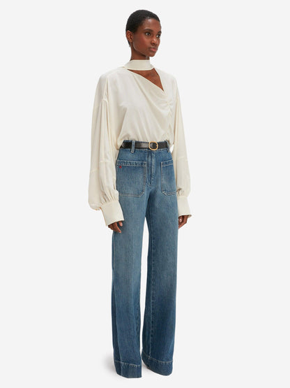 Victoria Beckham Blusa Asimétrica Seda color Crema sku 701-001828 00 - Foto 3