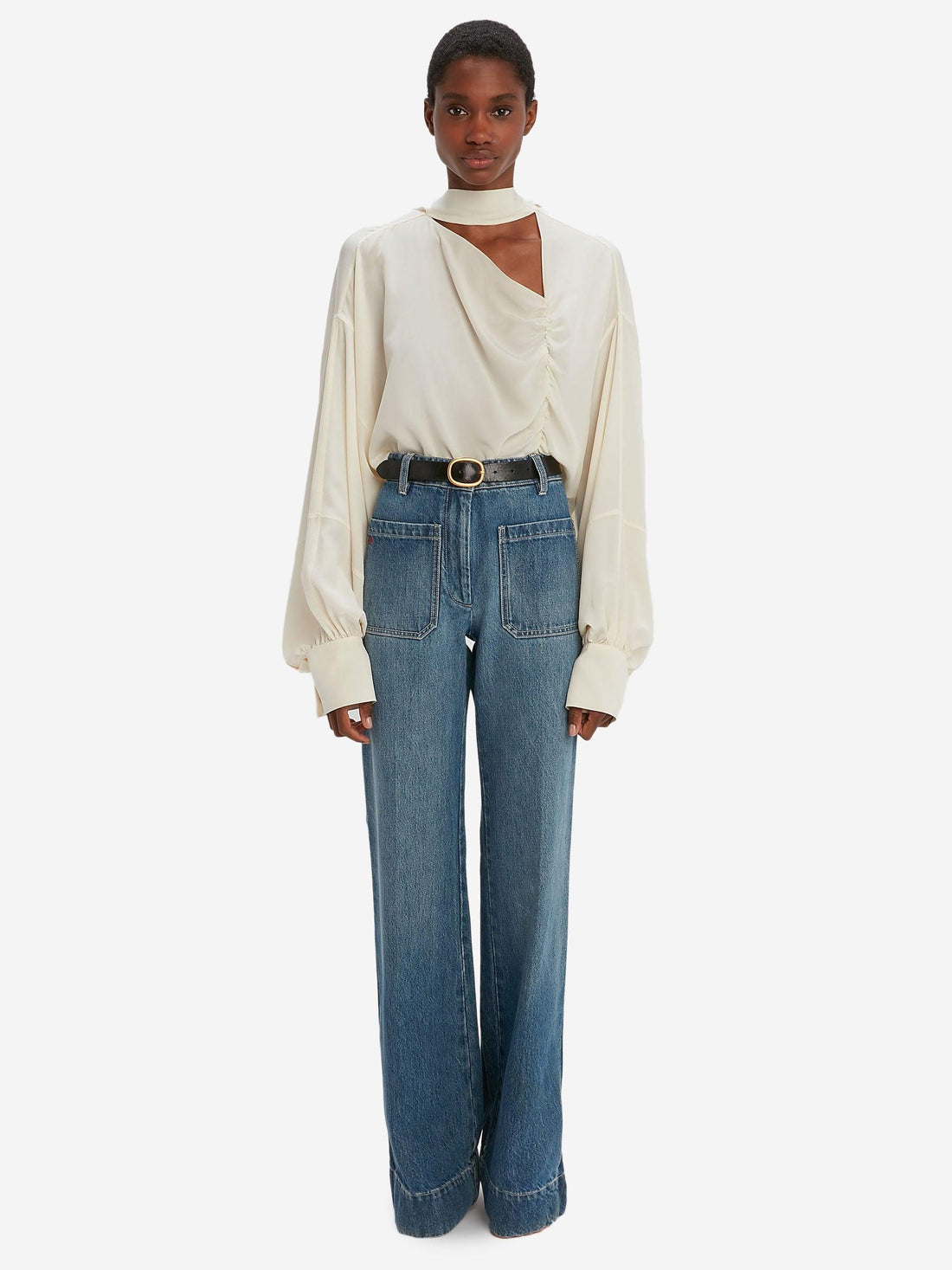 Victoria Beckham Blusa Asimétrica Seda color Crema sku 701-001828 00 - Foto 4