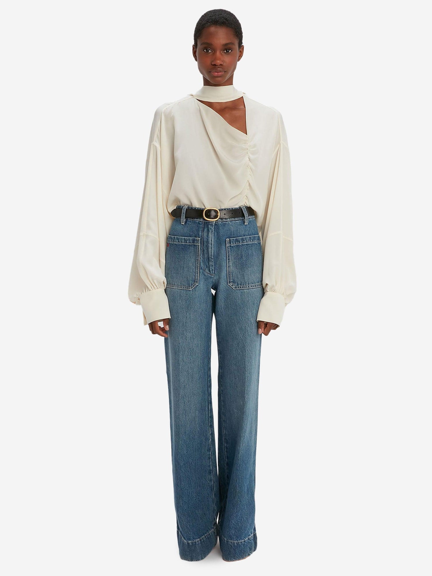 Victoria Beckham Blusa Asimétrica Seda color Crema sku 701-001828 00 - Foto 4