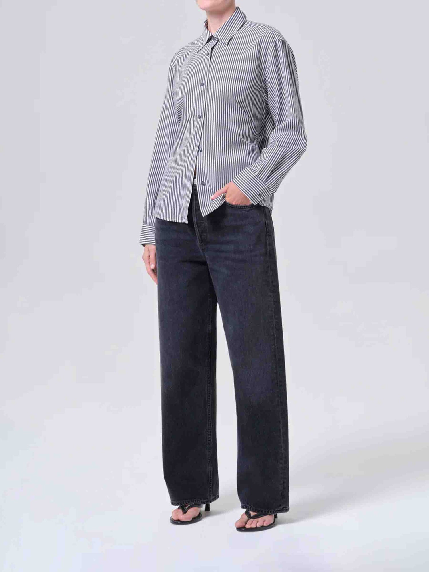 Outlet online Agolde Mujer Camisa Listada Theo color Blanco Y Negro sku 701-002471 01 - Foto 2