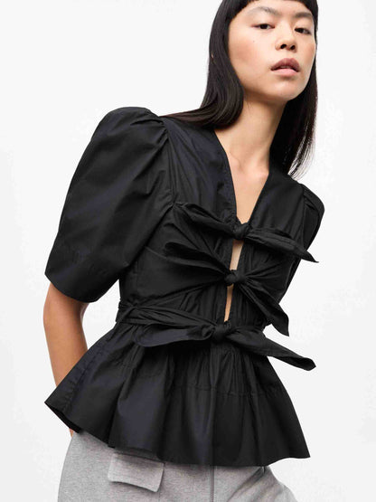 Outlet online Ganni Mujer Top Nudos Algodón color Negro sku 703-002363 01 - Foto 4
