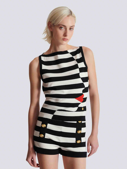 Balmain Mujer Barcelona Top Face Marinière color Blanco Y Negro sku 703-002378 01 - Foto 2