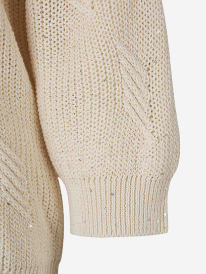 Peserico Mujer Barcelona Jersey Lentejuelas Algodón color Beige sku 711-003266 01 - Foto 4
