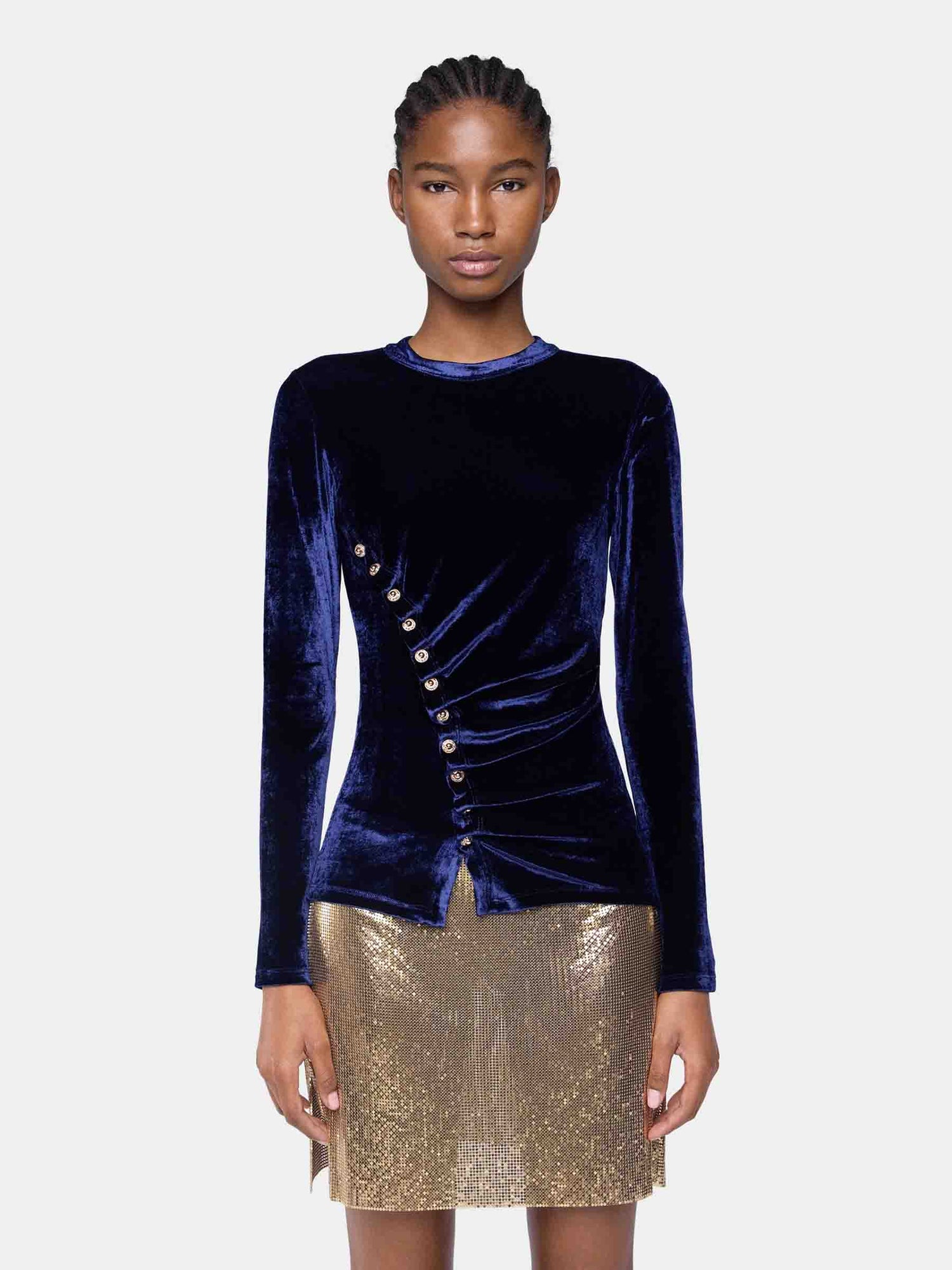 Outlet online Rabanne Mujer Top Drapeado Terciopelo color Azul Cobalto sku 711-003312 01 - Foto 2