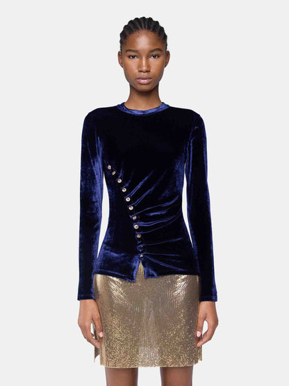 Outlet online Rabanne Mujer Top Drapeado Terciopelo color Azul Cobalto sku 711-003312 01 - Foto 2