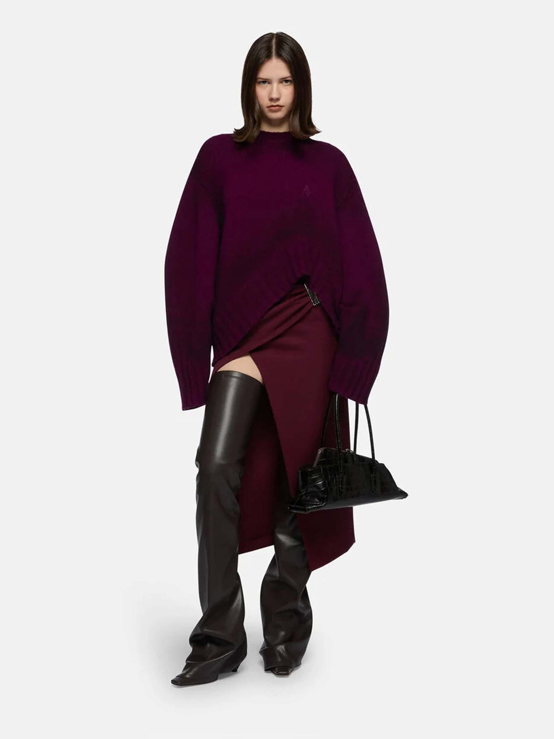 Outlet online The Attico Mujer Jersey Asimétrico Lana color Burdeos sku 711-003359 01 - Foto 2