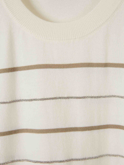 Outlet online Peserico Mujer Camiseta Punto Listado color Blanco sku 712-000582 01 - Foto 3