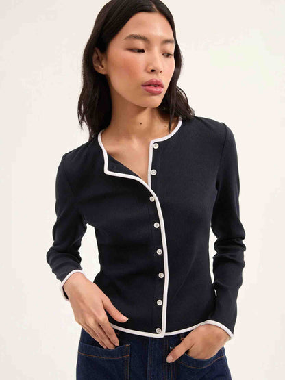 Outlet online Veronica Beard Mujer Cárdigan Algodón Wilmer color Azul Noche sku 713-000332 01 - Foto 2