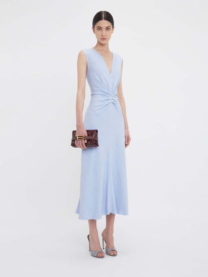 Outlet online Victoria Beckham Mujer Vestido Midi Fruncido color Azul Celeste sku 721-000370 01 - Foto 2