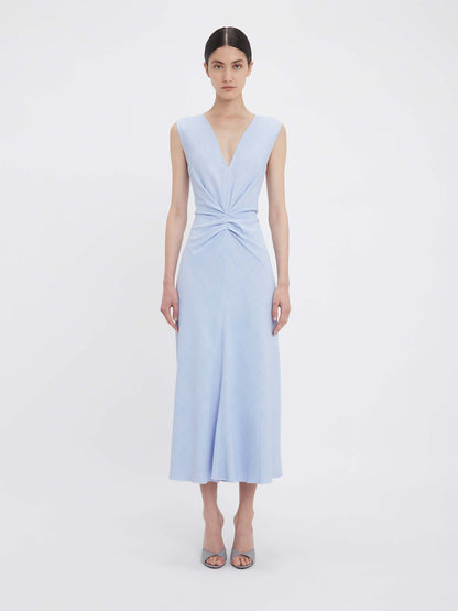 Outlet online Victoria Beckham Mujer Vestido Midi Fruncido color Azul Celeste sku 721-000370 01 - Foto 3
