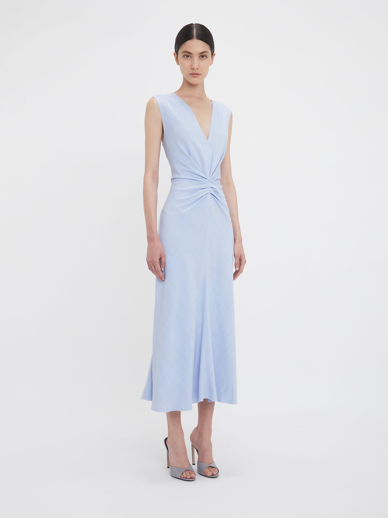 Outlet online Victoria Beckham Mujer Vestido Midi Fruncido color Azul Celeste sku 721-000370 01 - Foto 4