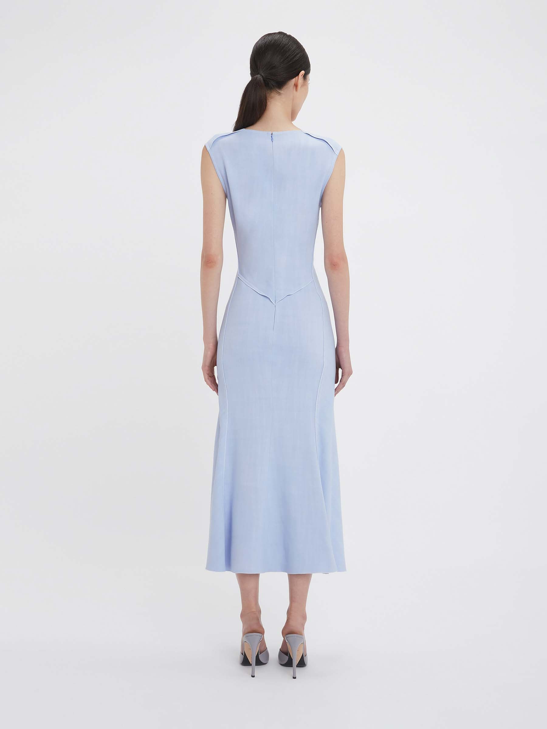 Outlet online Victoria Beckham Mujer Vestido Midi Fruncido color Azul Celeste sku 721-000370 01 - Foto 5