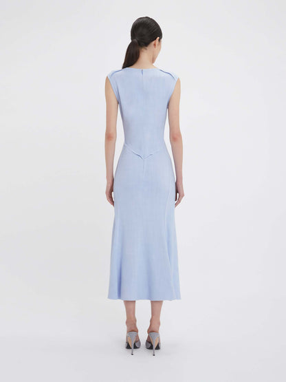 Outlet online Victoria Beckham Mujer Vestido Midi Fruncido color Azul Celeste sku 721-000370 01 - Foto 5