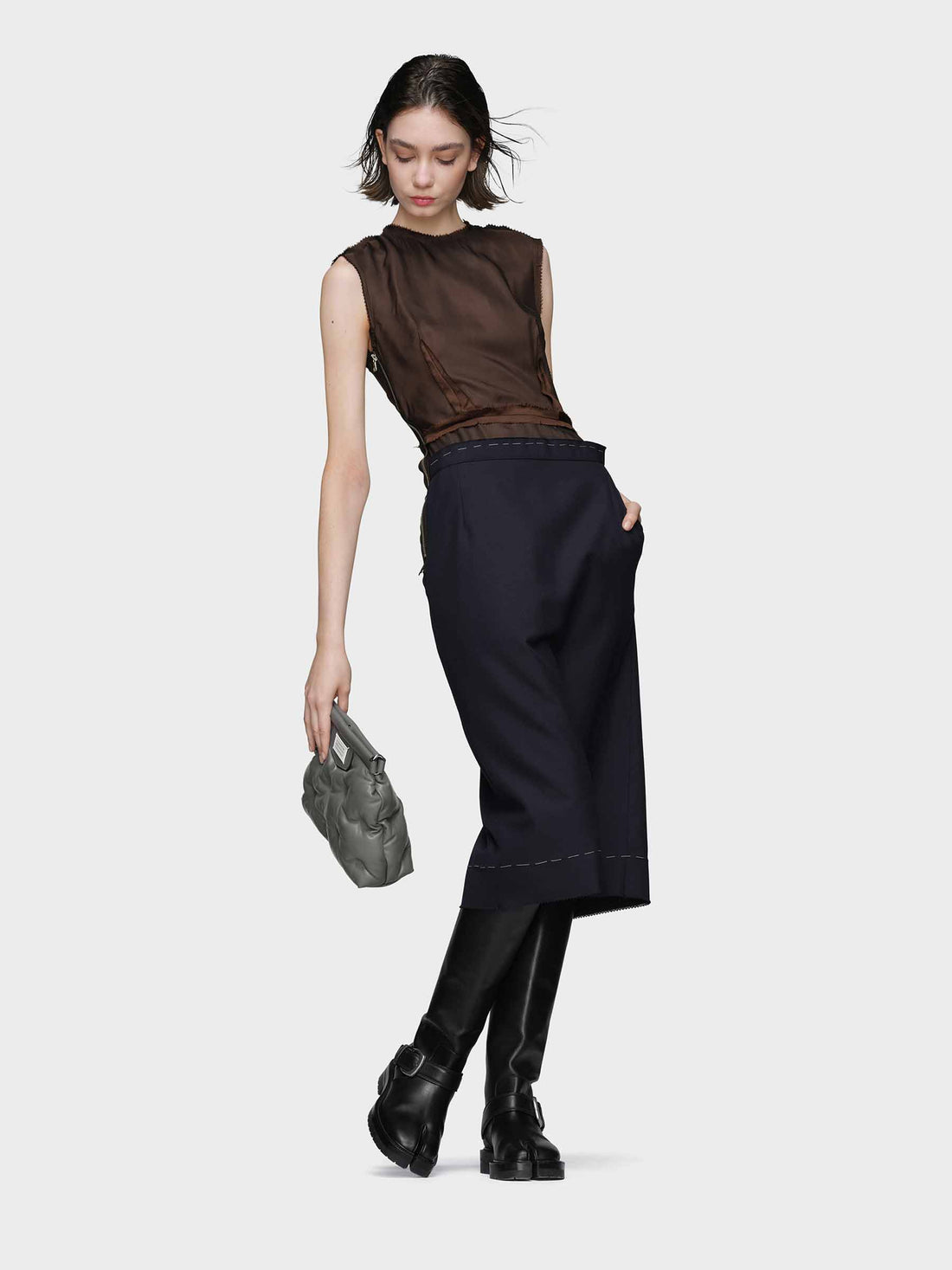 Outlet online Maison Margiela Mujer Vestido Midi Work-in-progress color Marrón Oscuro sku 721-000551 01 - Foto 2