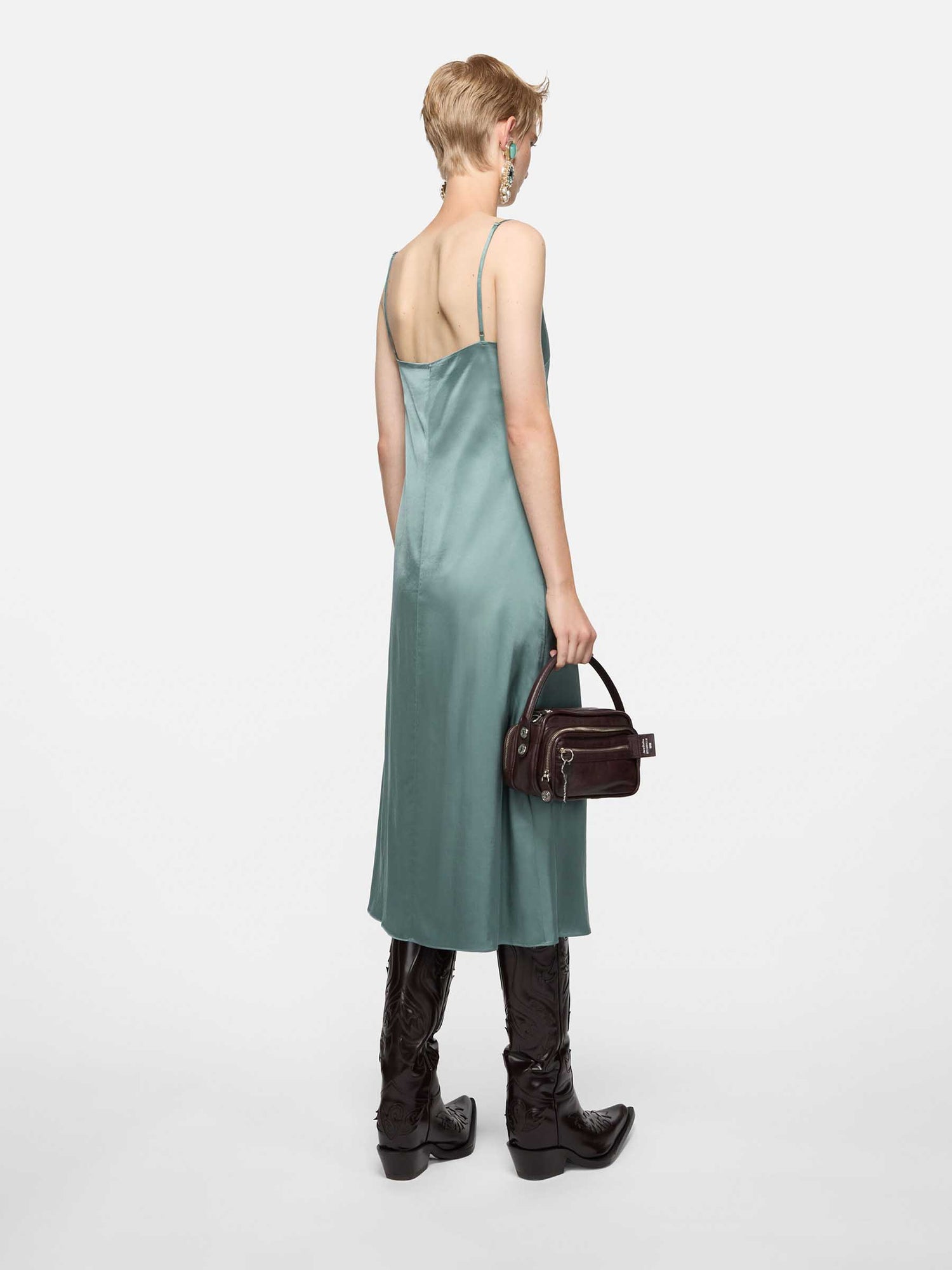 Acne Studios Mujer Barcelona Vestido Midi satin color Verde Turquesa sku 721-000693 01 - Foto 4