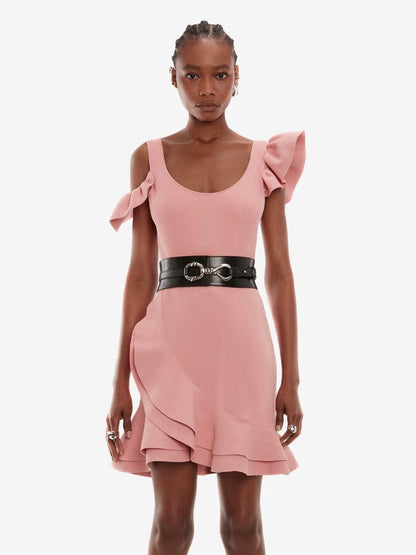 Outlet online Alexander McQueen Mujer Vestido Volantes Mini color Rosa Empolvado sku 731-005238 01 - Foto 2