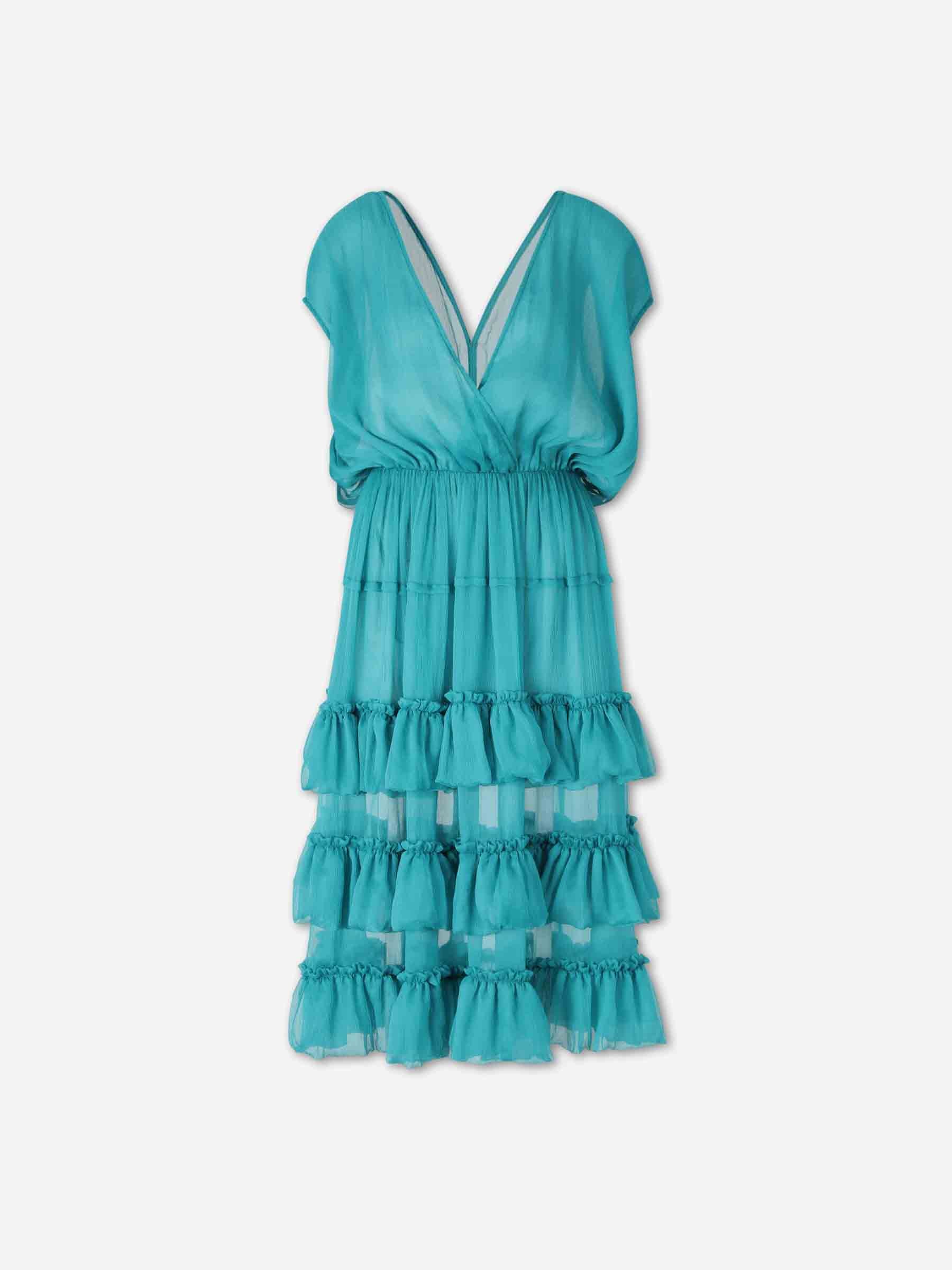 Dries Van Noten Mujer Barcelona Vestido Midi Volantes color Azul Turquesa sku 731-006148 01 - Foto 1