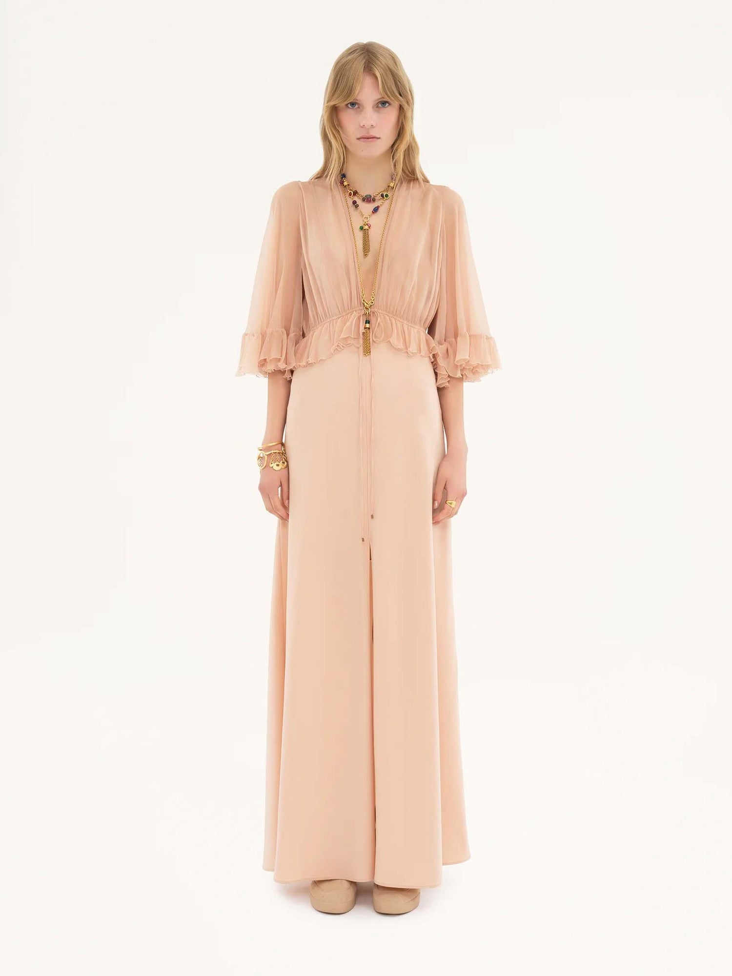 Chloé Mujer Barcelona Vestido Maxi Satén de Crepé color Rosa Palo sku 732-001443 01 - Foto 2