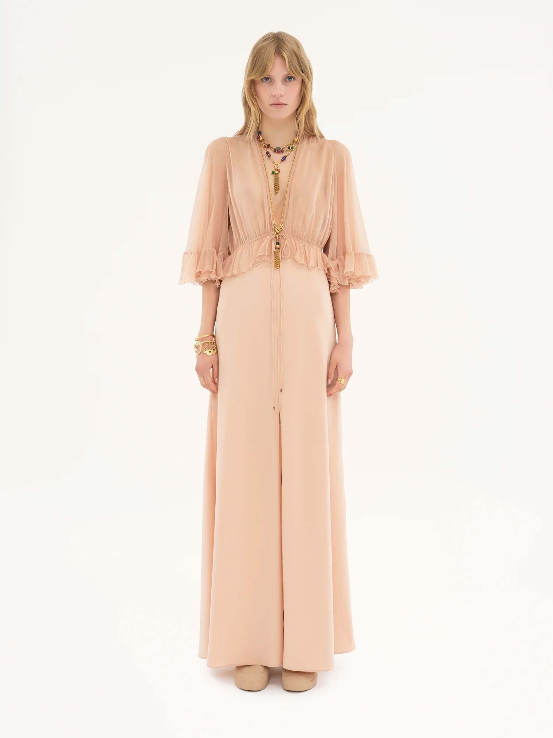 Chloé Mujer Barcelona Vestido Maxi Satén de Crepé color Rosa Palo sku 732-001443 01 - Foto 2