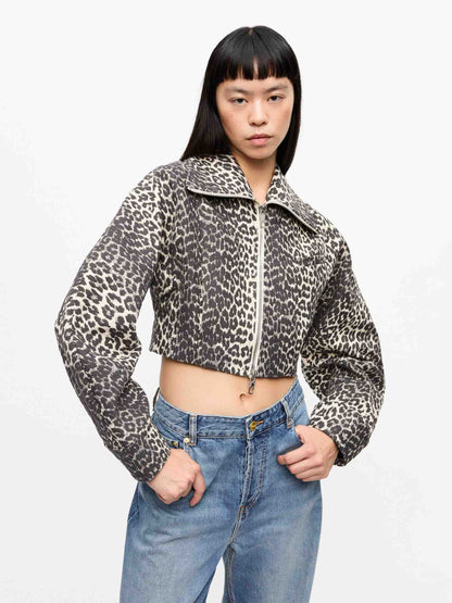 Outlet online Ganni Mujer Cazadora Cropped Cremallera color Leopardo sku 741-002227 01 - Foto 4