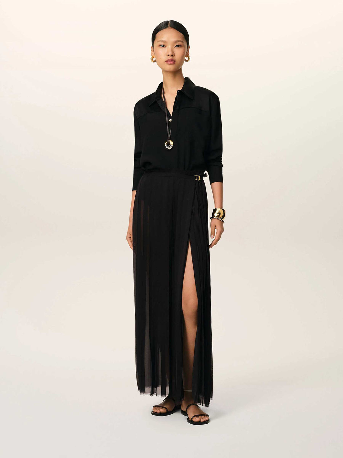 Ami Paris Mujer Barcelona Falda Maxi Plisada color Negro sku 750-001632 01 - Foto 2