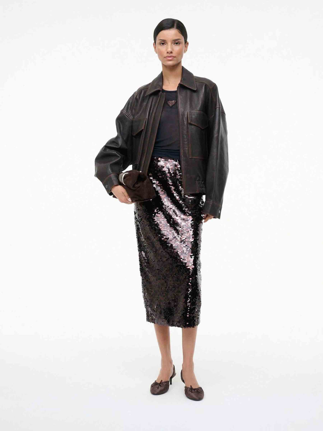 Outlet online Staud Mujer Falda Midi Ciara color Marrón Oscuro sku 750-001740 01 - Foto 1
