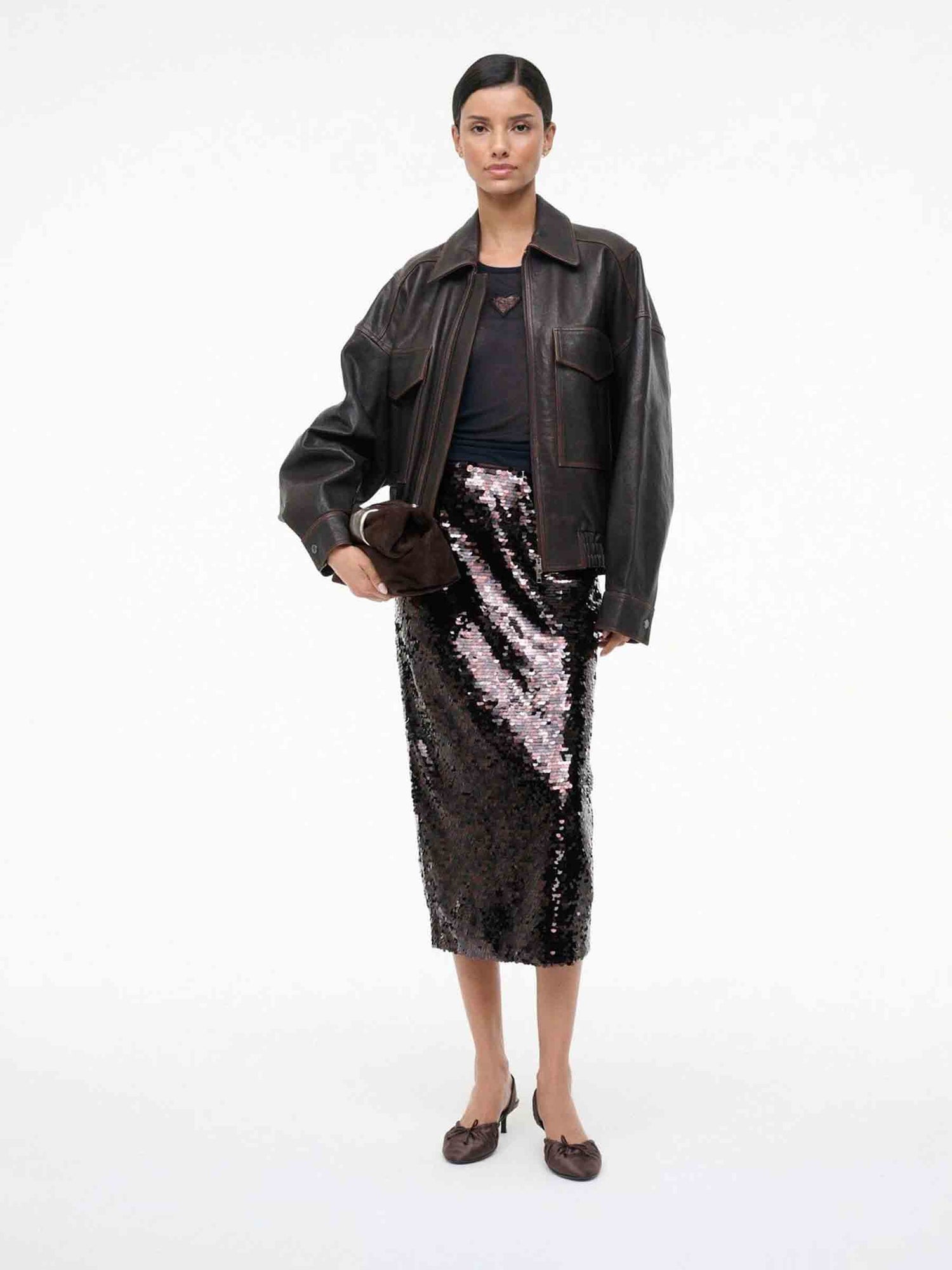 Outlet online Staud Mujer Falda Midi Ciara color Marrón Oscuro sku 750-001740 01 - Foto 1