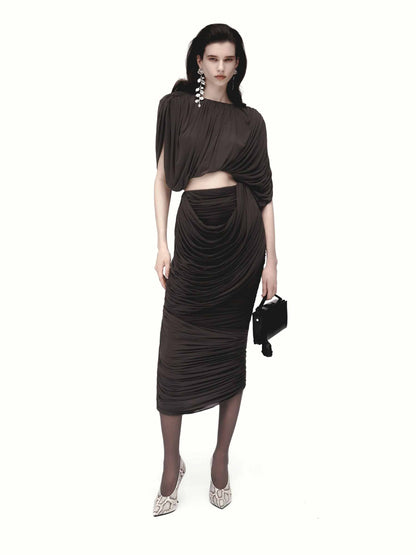 Outlet online Magda Butrym Mujer Falda Midi Drapeada color Marrón Oscuro sku 750-001746 01 - Foto 2