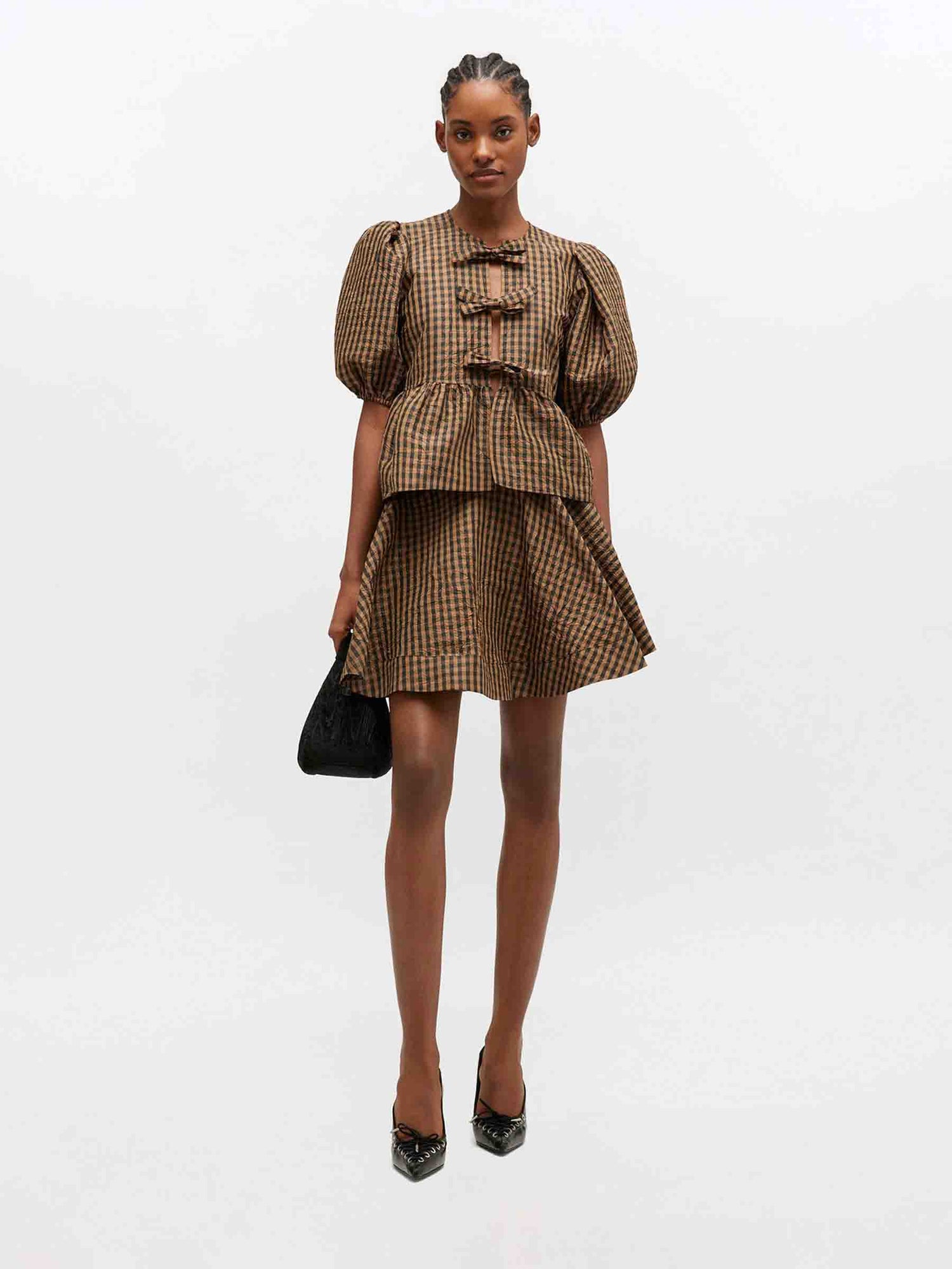 Outlet online Ganni Mujer Falda Mini Cuadros color Camel sku 750-001753 01 - Foto 2