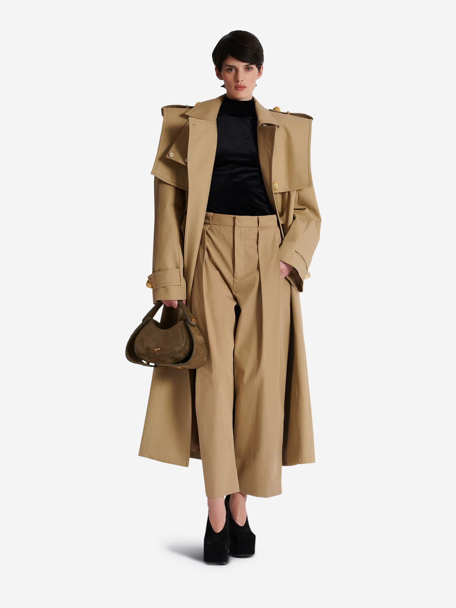 Outlet online Balmain Mujer Pantalones Plisado Algodón color Beige sku 761-003627 01 - Foto 5