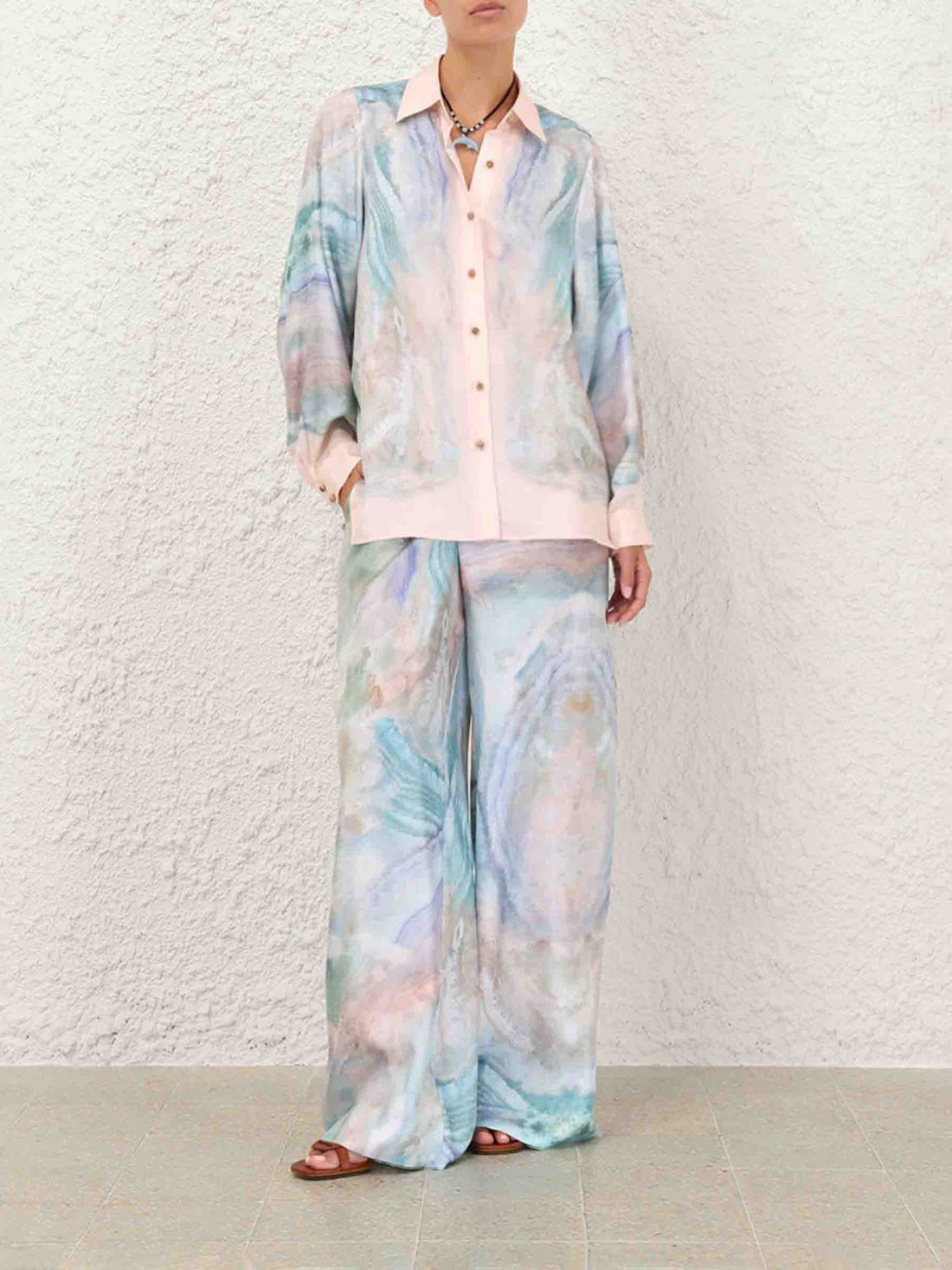 Zimmermann Mujer Barcelona Pantalones Seda Acampanados color Azul Celeste sku 761-003790 01 - Foto 2